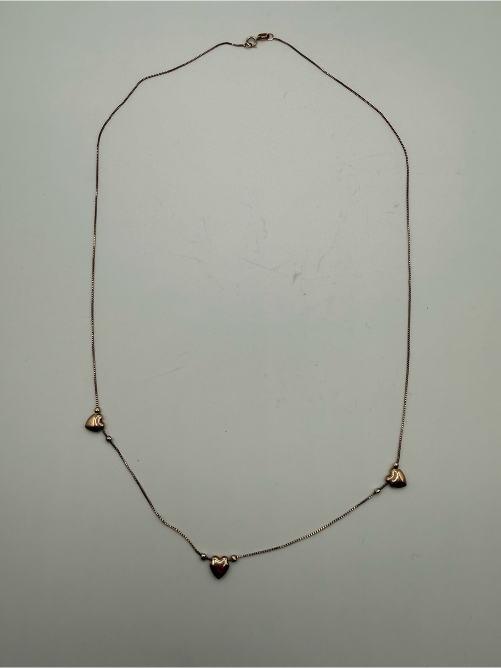 Delicate Gold Heart Station Necklace - Women Jewelry 10K